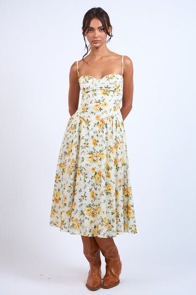 Lemon Floral Underwire Midi - Yellow