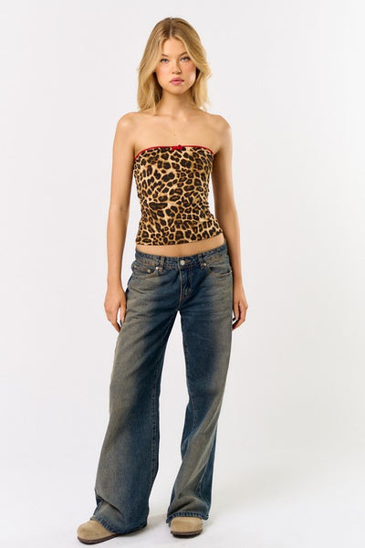 Leopard Contrast Tube Top - Animal Print