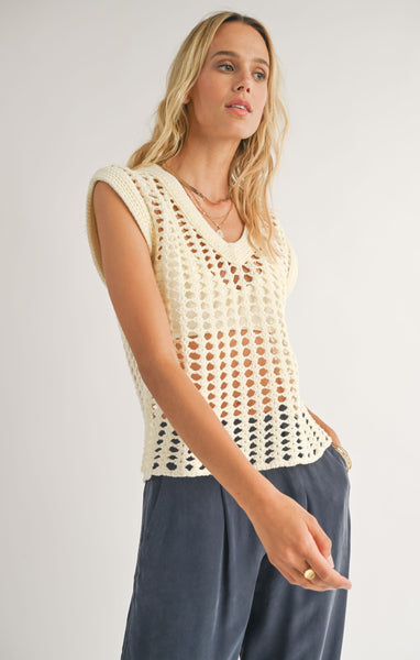 Lexi Open Knit Sweater Vest - Ivory