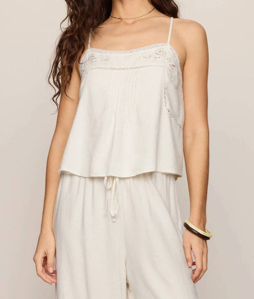 Lille Embroidered Woven Tank - White