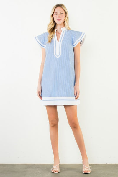 Lily V Neck Mini Dress - Blue