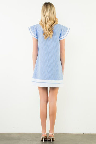 Lily V Neck Mini Dress - Blue