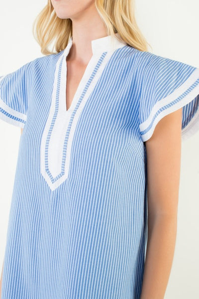 Lily V Neck Mini Dress - Blue