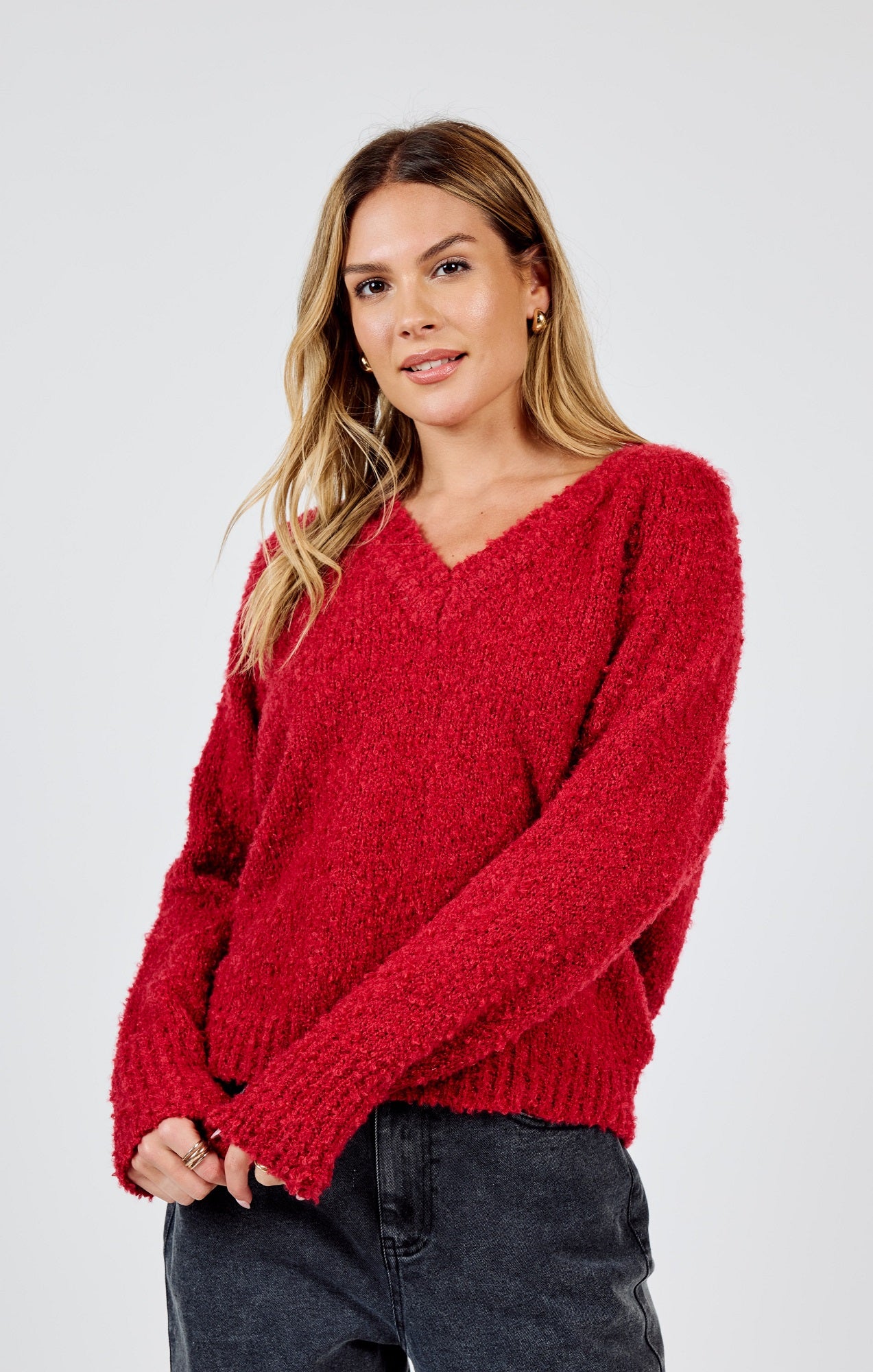 Limelight V Neck Sweater - Red