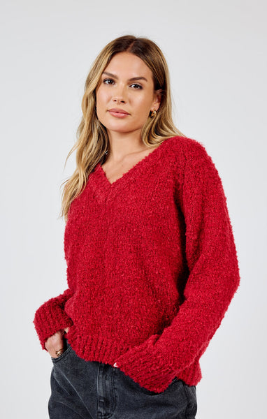 Limelight V Neck Sweater - Red