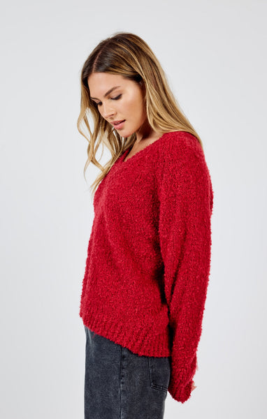 Limelight V Neck Sweater - Red