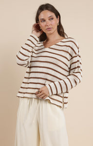 Lingering V Neck L/S Top - Brown