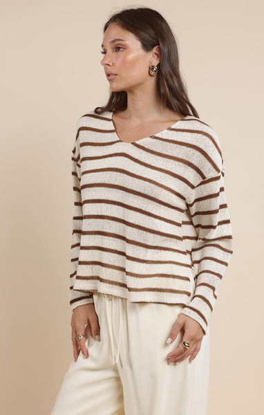 Lingering V Neck L/S Top - Brown