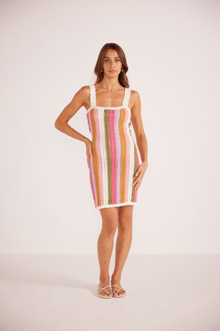 Lito Stripe Crochet Mini Dress - Multi
