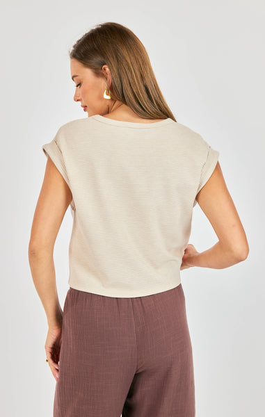 Locket Cuffed Sleeve Tee - Oatmeal