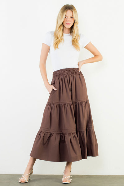 Long Tiered Skirt - Brown