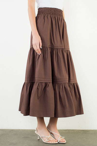 Long Tiered Skirt - Brown