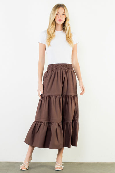 Long Tiered Skirt - Brown