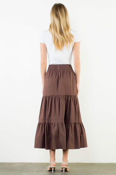 Long Tiered Skirt - Brown