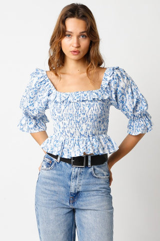 Lucy Square Neck Top - Blue