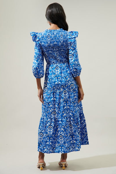 Lulu Floral Smocked Maxi Dress - Blue