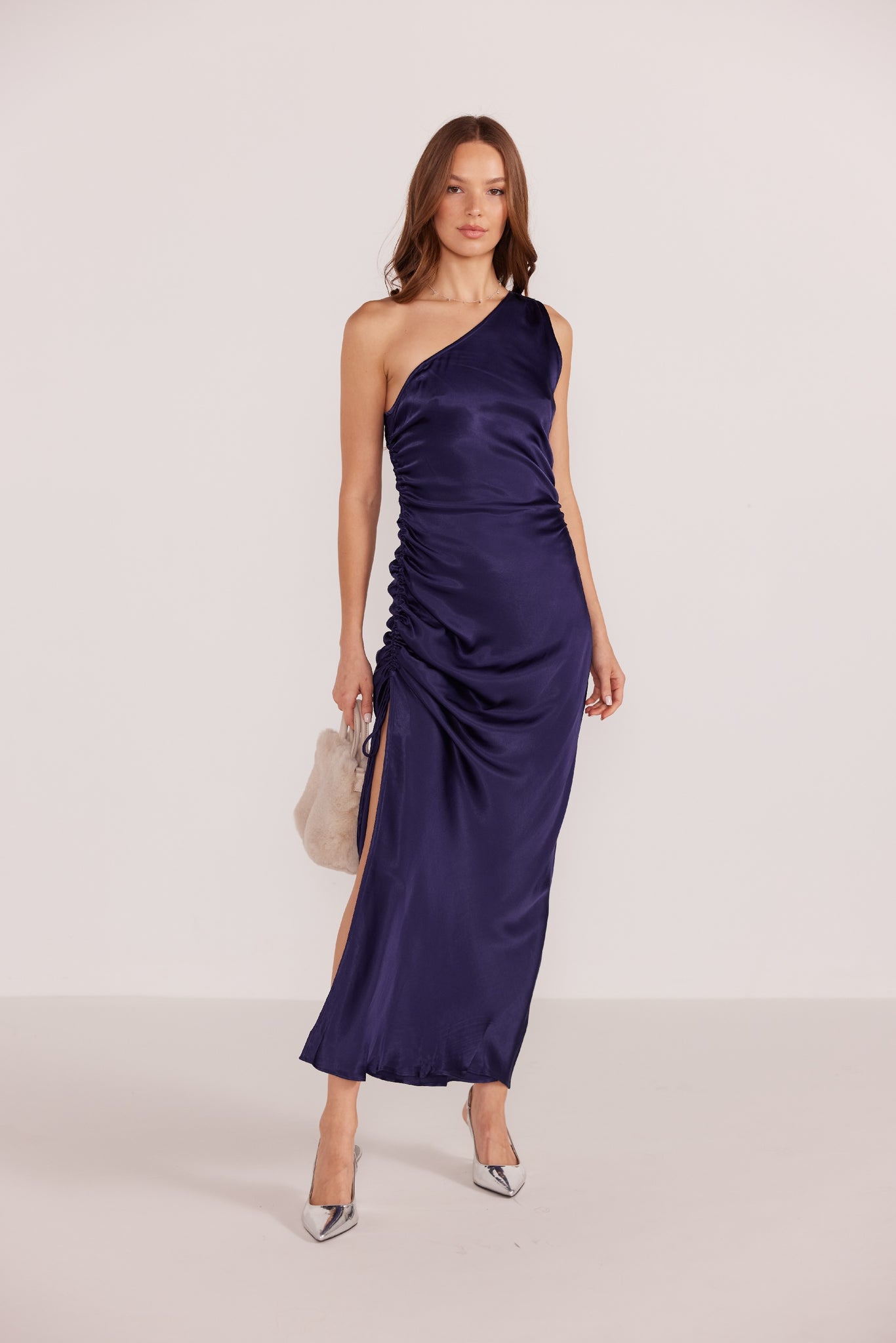 Lumina One Shoulder Midi Dress - Navy