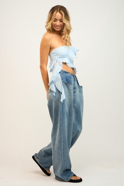Maddy Tiered Ruffle Crop Top - Blue