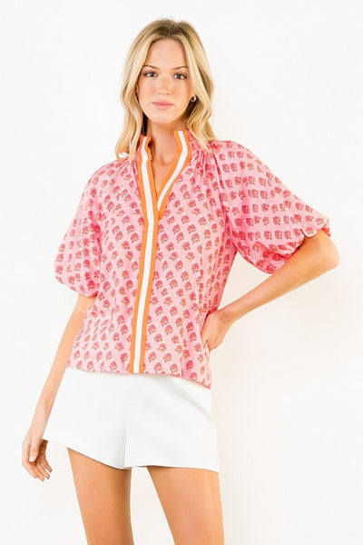 Mandy Puff Sleeve Floral Top - Red