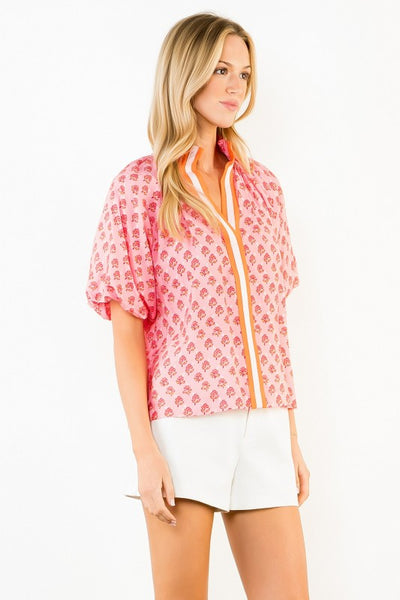 Mandy Puff Sleeve Floral Top - Red
