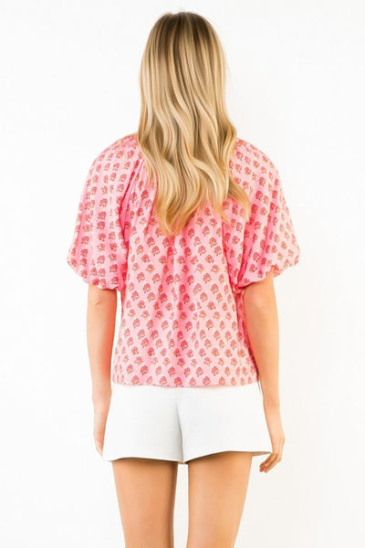 Mandy Puff Sleeve Floral Top - Red