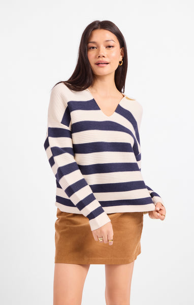 Manuscript Stripe Sweater - Navy