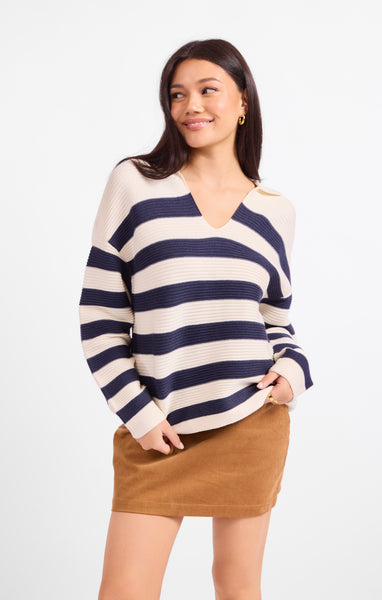 Manuscript Stripe Sweater - Navy