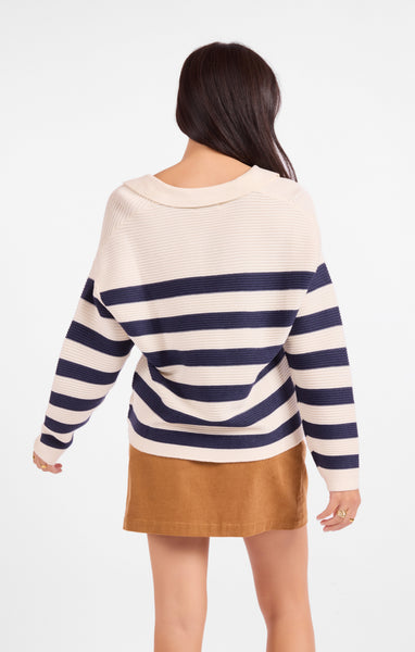 Manuscript Stripe Sweater - Navy