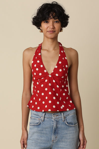 Marcelline Polka Dot Halter - Red