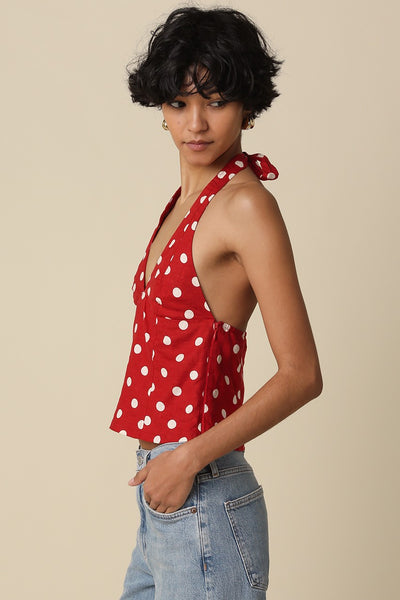 Marcelline Polka Dot Halter - Red
