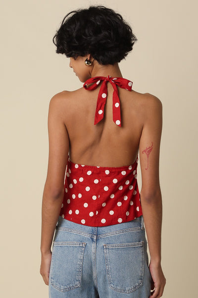 Marcelline Polka Dot Halter - Red