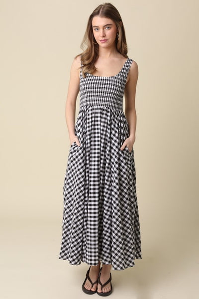 Maren Gingham Maxi Dress - Black and White