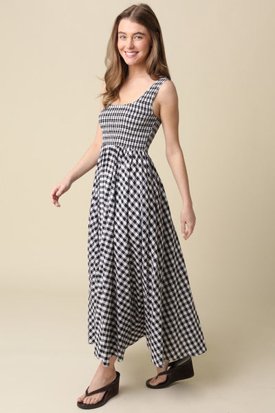 Maren Gingham Maxi Dress - Black and White