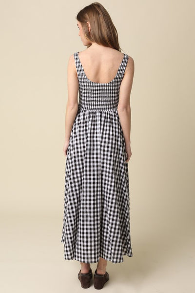 Maren Gingham Maxi Dress - Black and White