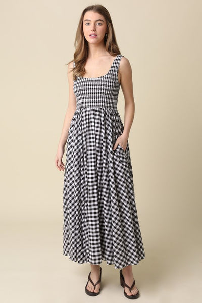 Maren Gingham Maxi Dress - Black and White