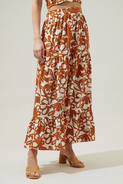 Marida Floral Maxi Skirt - Brown