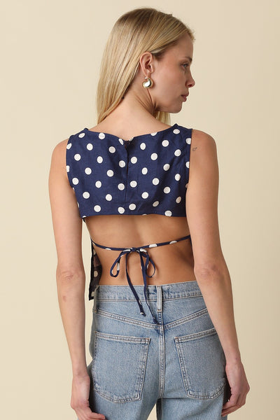 Marina Polka Dot Open Back Top - Navy