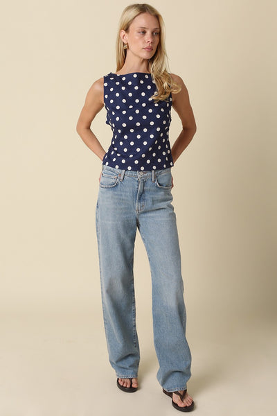 Marina Polka Dot Open Back Top - Navy