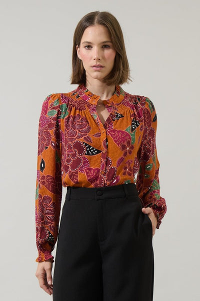 Marvin Floral Button Down Top - Rust