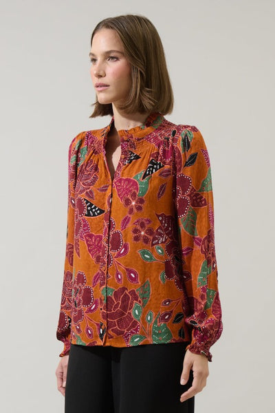 Marvin Floral Button Down Top - Rust