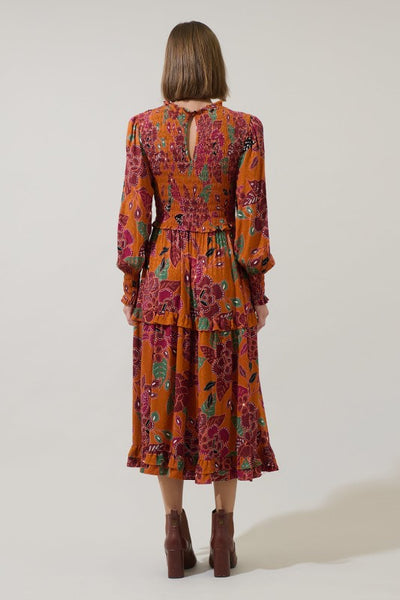 Marvin Smocked Midi Dress - Rust