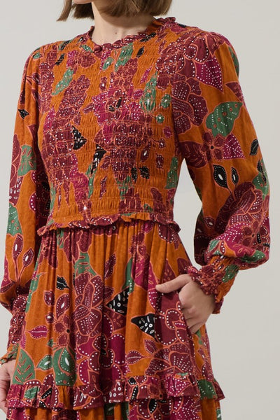Marvin Smocked Midi Dress - Rust