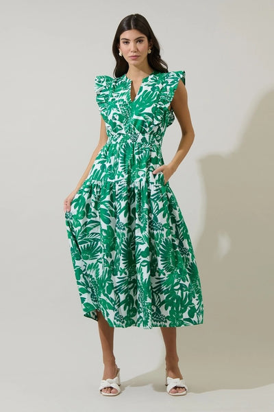 Masey Ruffle Midi Dress - Green