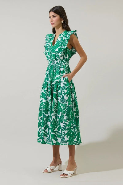Masey Ruffle Midi Dress - Green