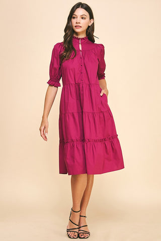 Maya Tiered Midi Dress - Berry