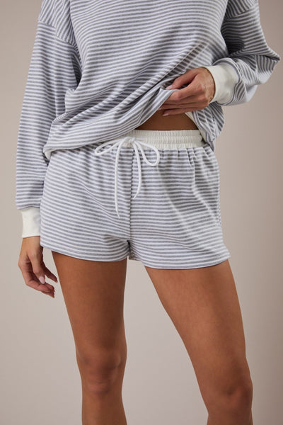 Mid Rise Stripe Shorts - Grey