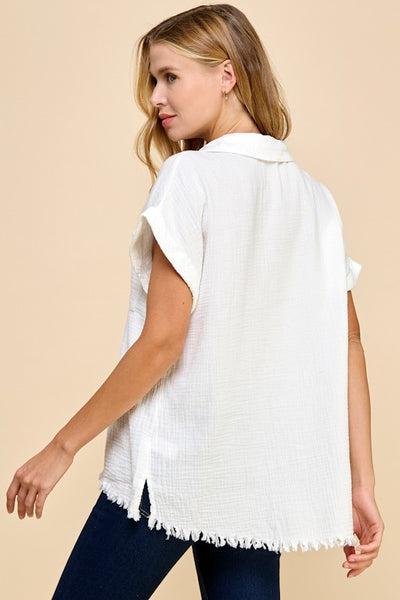 Milli Raw Edge Gauze Shirt - Ivory