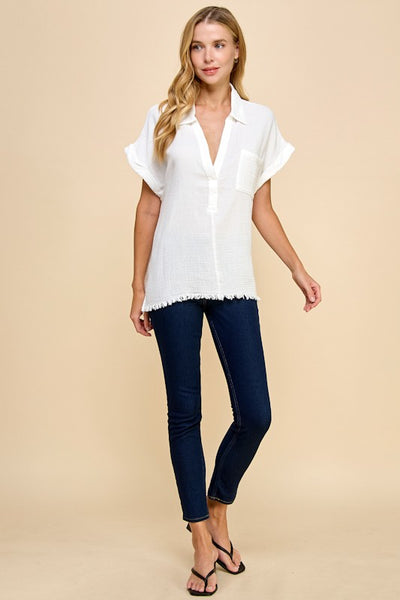 Milli Raw Edge Gauze Shirt - Ivory