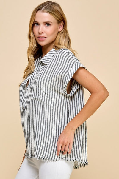 Milli Stripe Raw Edge Shirt - Black