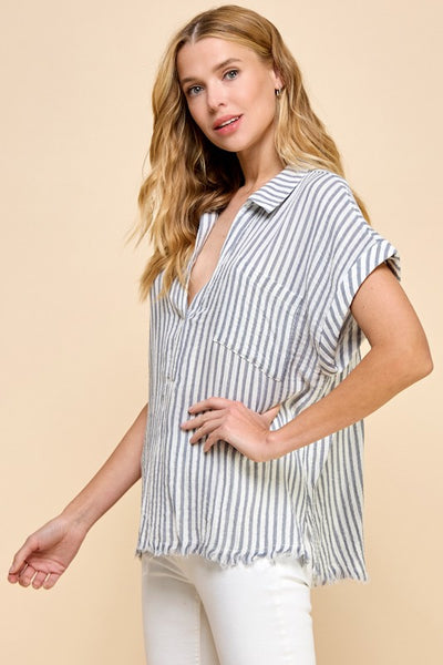 Milli Stripe Raw Edge Shirt - Blue